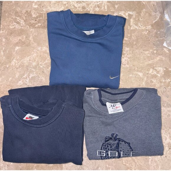 AS IS Vintage Nike & Jerzees Crewneck Sweatshirt Set of 3 Blue Navy Mens Size L - Picture 1 of 4